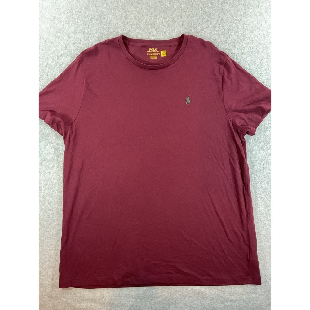 Polo Ralph Lauren Mens XL T-Shirt Burgundy Maroon Green Pony Logo Crew Tee #623